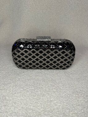 Black Rhinestone and Gunmetal hard clutch